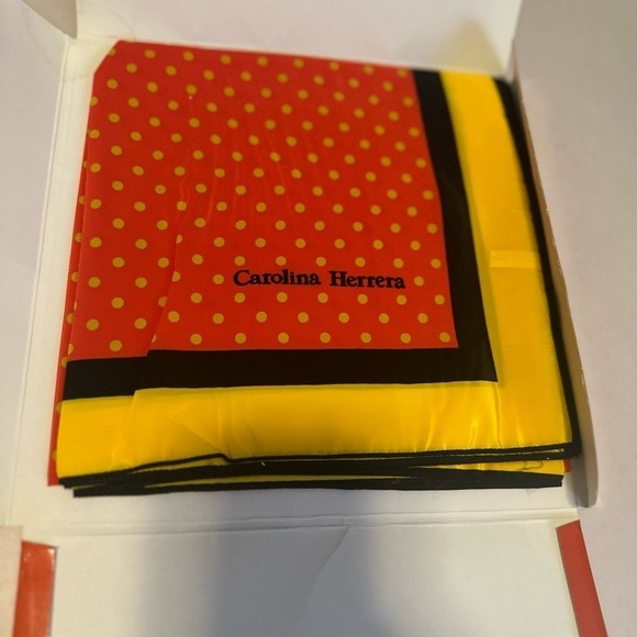Women's Carolina Herrera scarf, polka dots, 35.75Lx 35.5H, 100% polyester, EUC - Picture 2 of 5